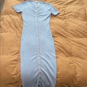 Fashion Nova Light Blue Button Midi Dress
